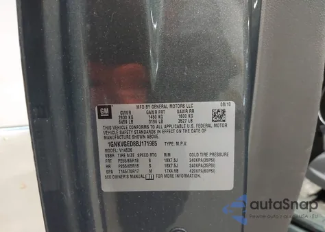 2011 Chevrolet Traverse 1Lt z USA, uszkodzony, nr VIN 1GNKVGED8BJ171985